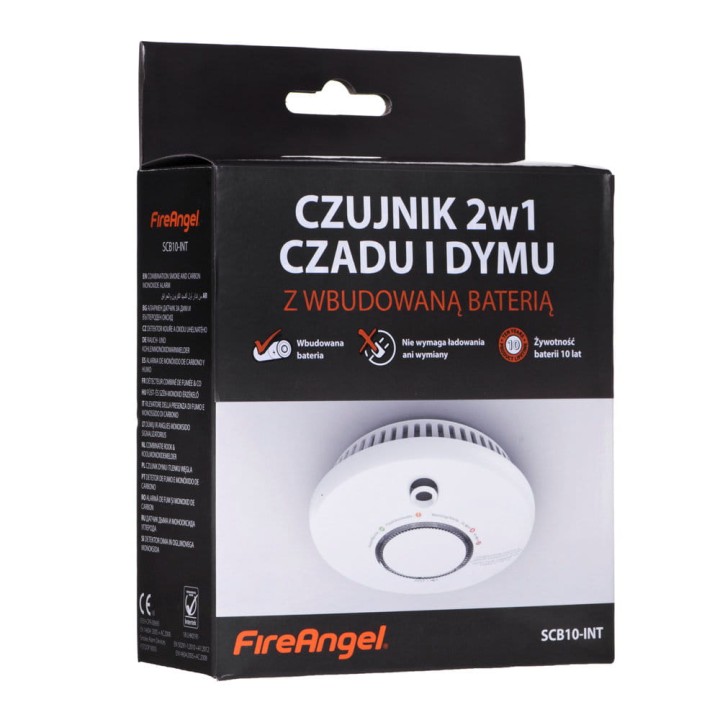 Czujnik 2w1 dymu i tlenku węgla (czadu) FIREANGEL SCB10-INT, 10 lat