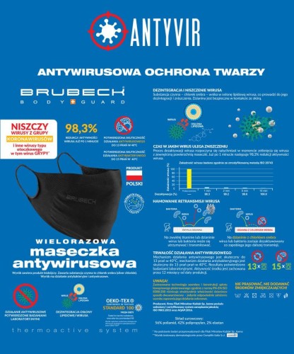 Maseczka antywirusowa BRUBECK z chlorkiem srebra - wielorazowa