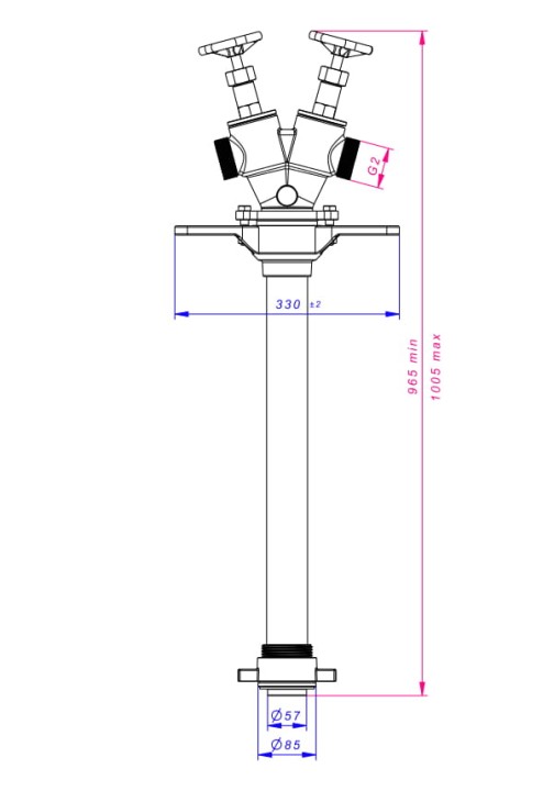 Stojak hydrantowy DN50 podwójny C/CC (2x52) z zaworami