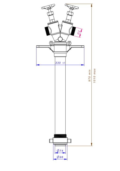 Stojak hydrantowy DN80 podwójny B/CC (2x52) z zaworami