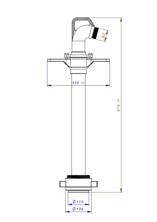 Stojak hydrantowy DN100 pojedynczy A/C (1x52), przyłącze DN100, rura DN80