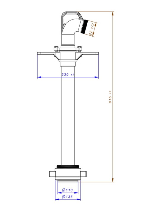 Stojak hydrantowy DN100 pojedynczy A/B (1x75), przyłącze DN100, rura DN80
