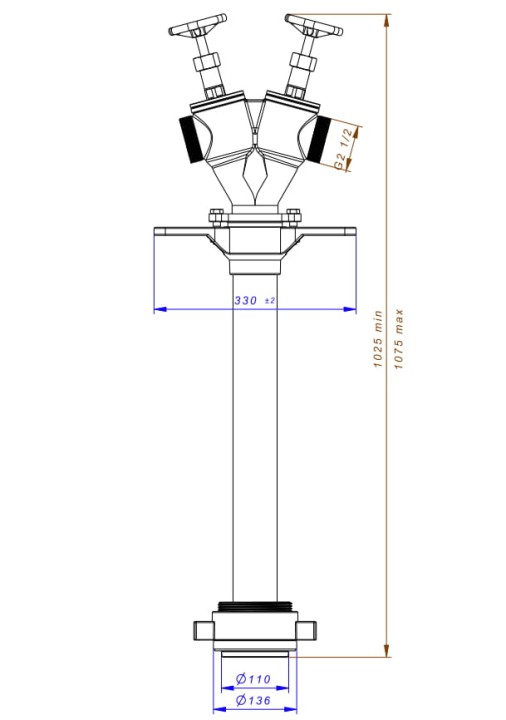 Stojak hydrantowy DN100 podwójny A/BB (2x75), przyłącze DN100, rura DN80