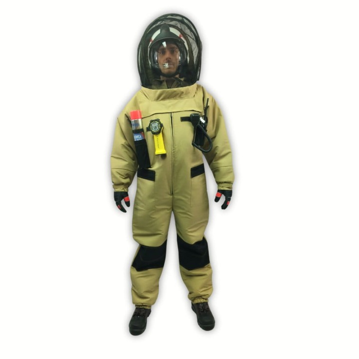 Kombinezon pszczelarski na szerszenie Hornet-2 gruby z osłoną głowy i napisem STRAŻ