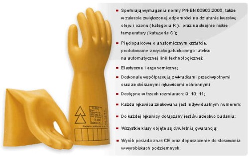 Rękawice elektroizolacyjne 20 kV ELSEC, do pracy z napięciem do 17 KV