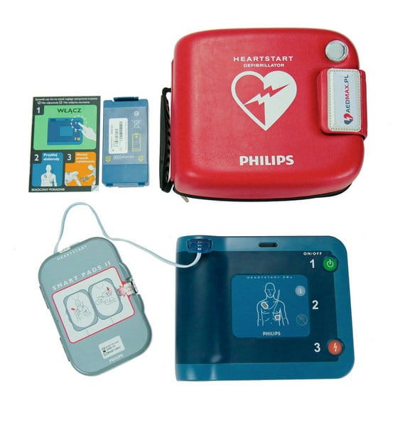 Defibrylator AED Philips FRx z baterią i elektrodami, w torbie standard