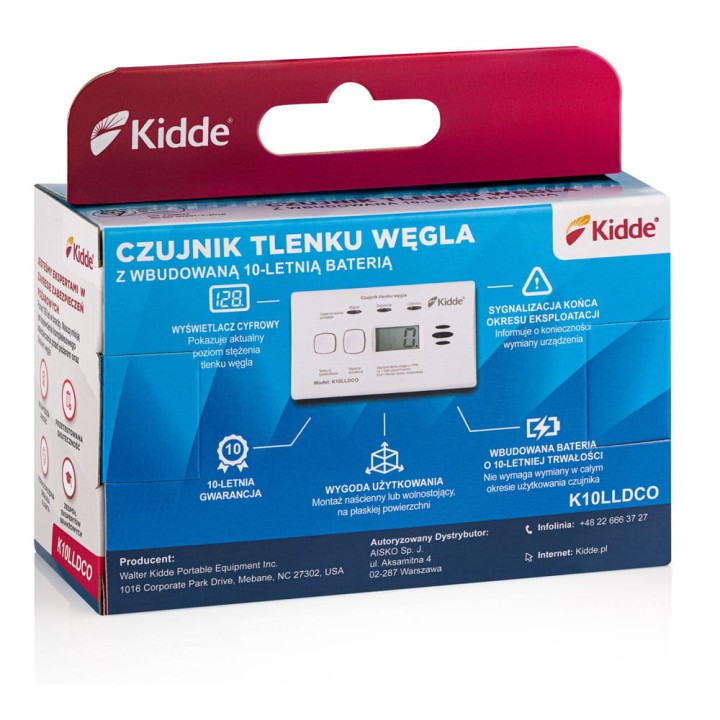 Czujnik tlenku węgla (czadu) Kidde K10LLDCO LCD (10 lat gw.)