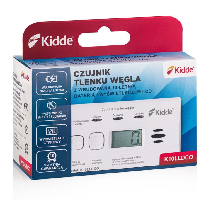 Czujnik tlenku węgla (czadu) Kidde K10LLDCO LCD (10 lat gw.)
