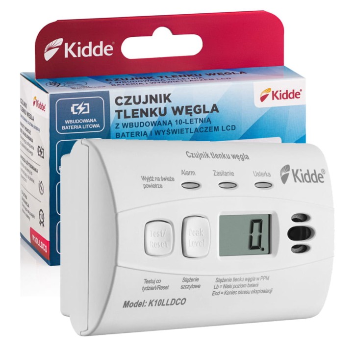 Czujnik tlenku węgla (czadu) Kidde K10LLDCO LCD (10 lat gw.)