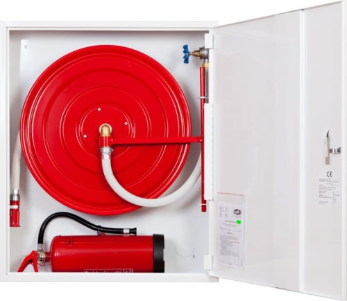 Hydrant wewnętrzny Z-25/30G FIT wertykalny, zawieszany z wężem półsztywnym 25mm dł. 30m i miejscem na gaśnicę
