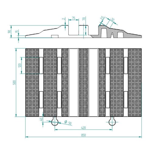 Mostek przejazdowy 75 (2x25-75) gumowy, szerokość 500 mm